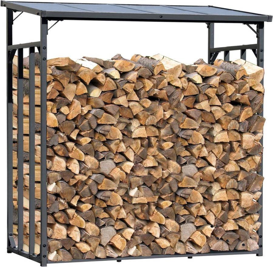 Haardhoutopslag Houtopberging Metalen brandhoutrek antraciet XXL 185 x 70 x 185 cm- promotie tuin 23 m³ stapelhulp buiten