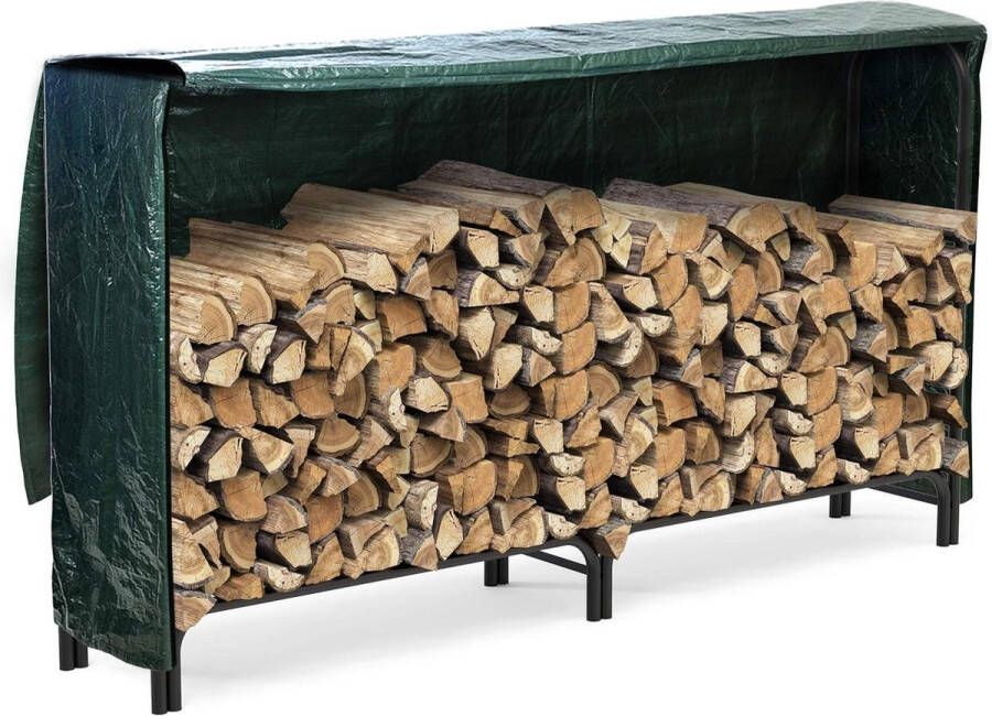Haardhoutopslag Houtopberging Metalen brandhoutrek buiten opberging hout met waterdichte hoes 200 x 116 x 36 cm zwart
