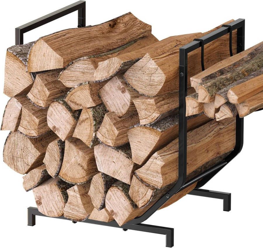 Haardhoutopslag Houtopberging Metalen brandhoutrek met haken 177 l × 13 W × 485 h inch zwart