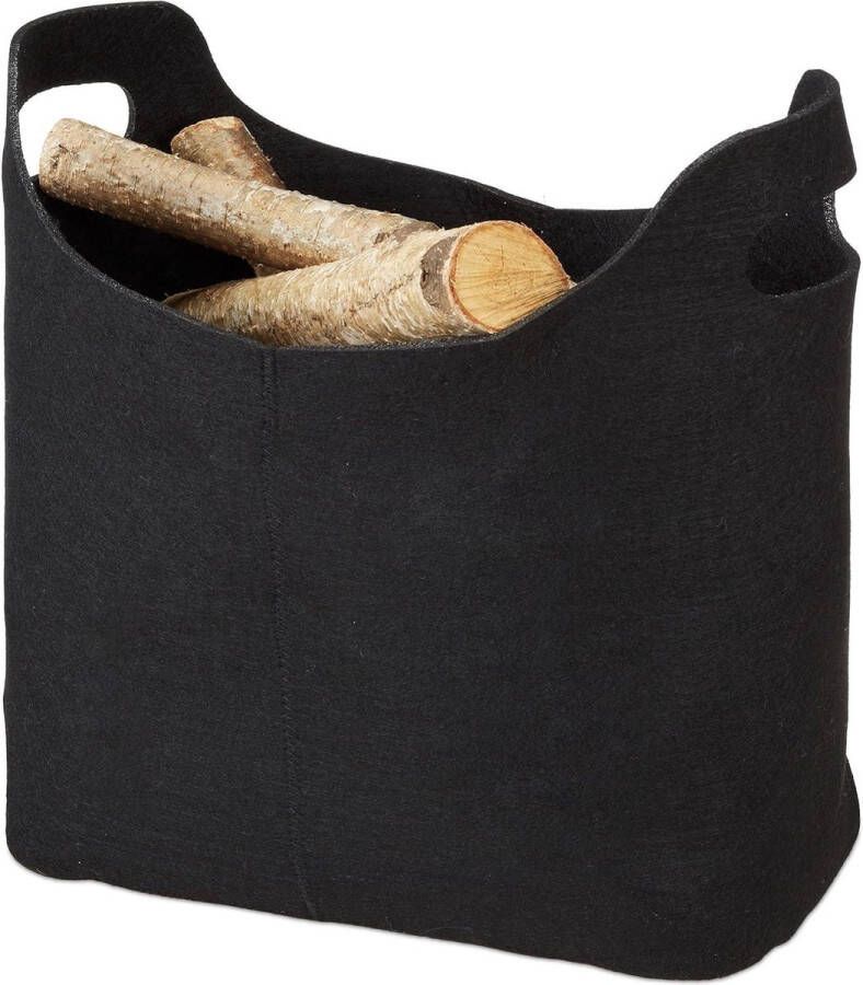 Haardhoutopslag Houtopberging Opvouwbare Haardhouttas met 2 Handvaten 395x40x23 cm Houtmand Vilt Draagtas Zwart