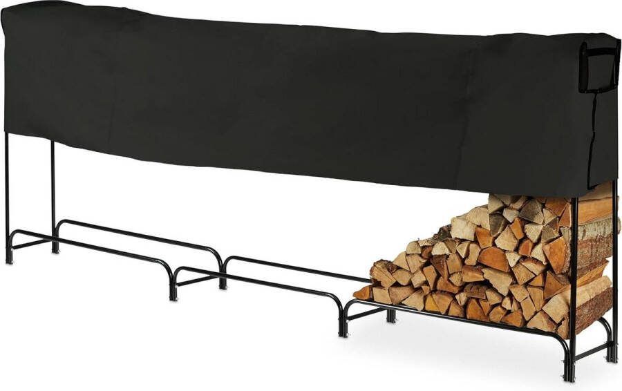 Haardhoutopslag Houtopberging Relaxdays brandhoutrek hoes HBD 122x370x385 cm buiten groot rek haardhout stookhout zwart