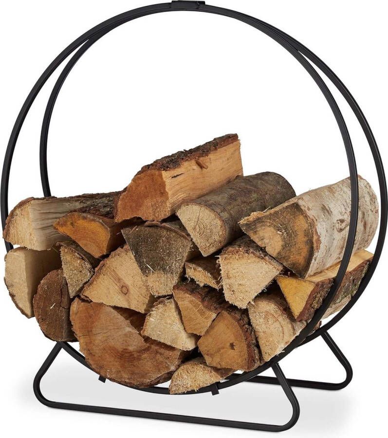 Haardhoutopslag Houtopberging Rond Houtrek Stapelhulp Zwart 65x61x26cm Staal