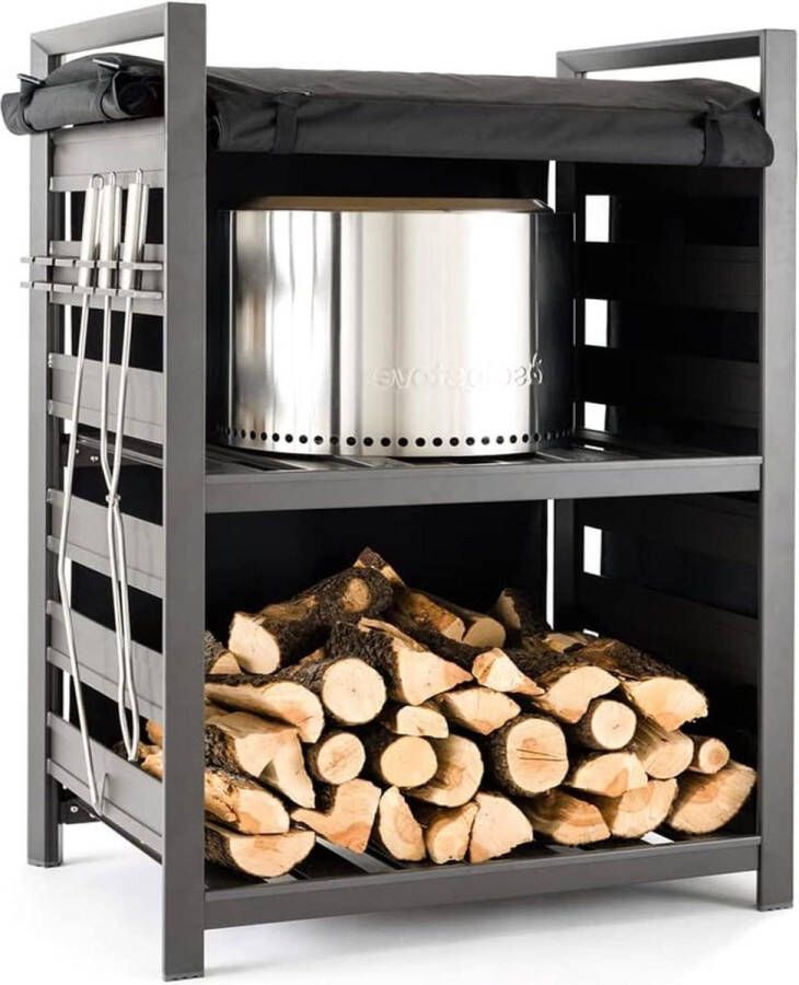 Haardhoutopslag Houtopberging Solo Stove UVC-gecoat deksel brandhoutrek veranda houtblokken-buitengereedschap 133x87x61cm 213kg Zwart