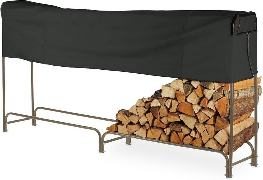 Haardhoutopslag Houtopberging staal brandhoutrek met hoes binnen buiten 122x250x30 cm bruin zwart
