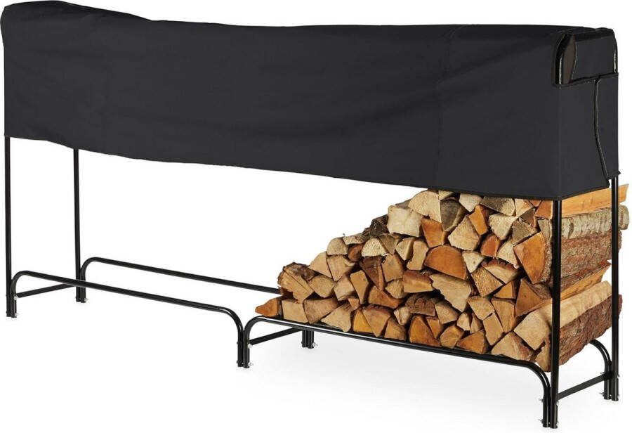 Haardhoutopslag Houtopberging Stalen Brandhoutrek Met Hoes Voor Buiten Garage Zwart HxBxD 122 x 250 x 30 cm