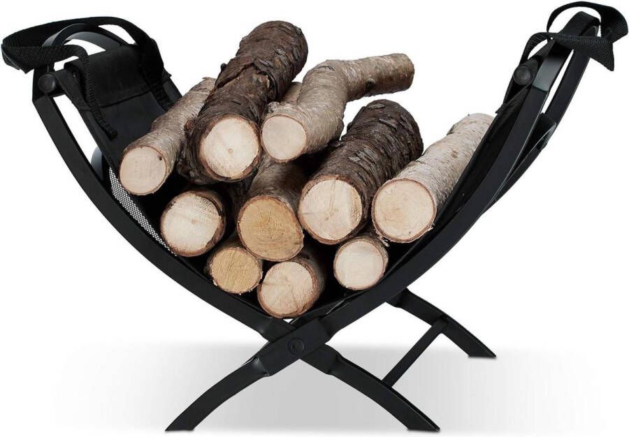 Haardhoutopslag Houtopberging Vouwbare houtmand met draagtas Staal 32 x 435 x 32 cm Tijdschriftenbak Zwart