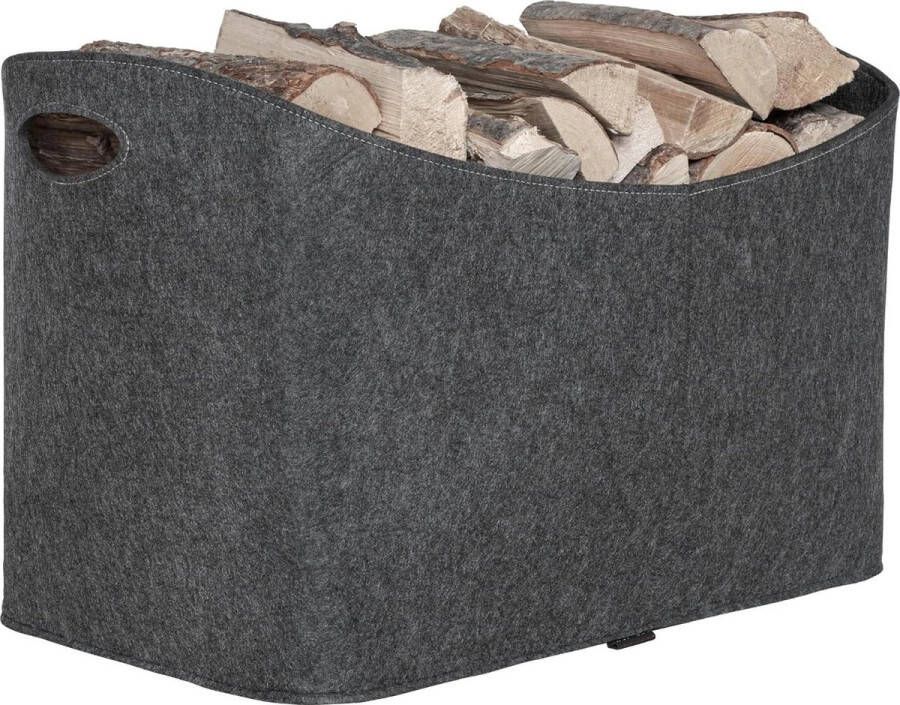 Haardhoutopslag Houtopberging XXL Vilten Opbergmand voor Brandhout Kranten 63 x 40 x 42 cm Antraciet