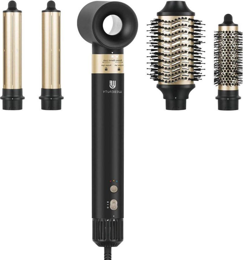 Haardroger en haarstyler 5-in-1 110.000 omw min 20 m s 200 miljoen negatieve ionen blaasborstel en luchtkruller zwart
