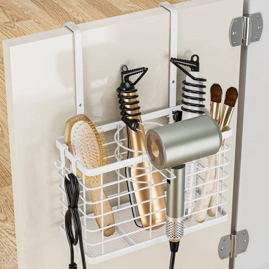 Haardrogerhouder zonder boren Organizer voor haargereedschap en kastdeur 3-in-1 wandorganizer badkamer gemonteerd Wit