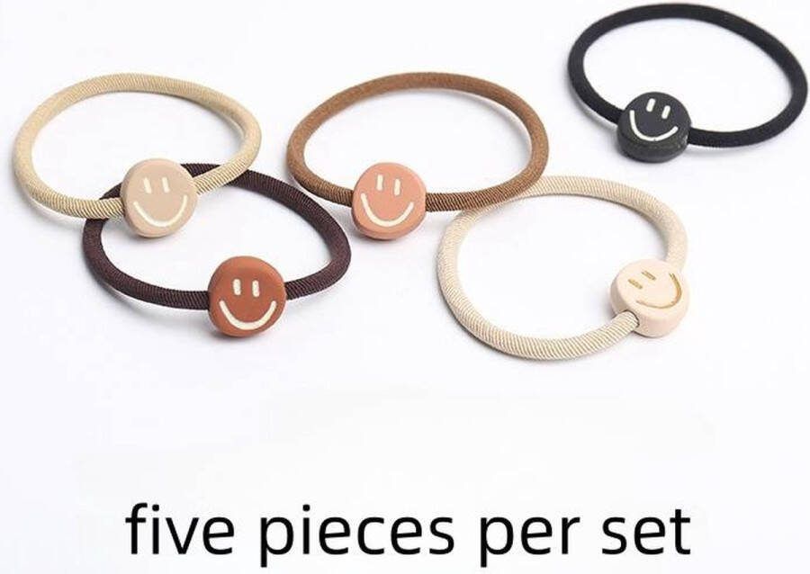 Haarelastiekjes Elastiekjes Smiley 5 stuks Kleur Nude Hippe elastiekjes Cadeautje