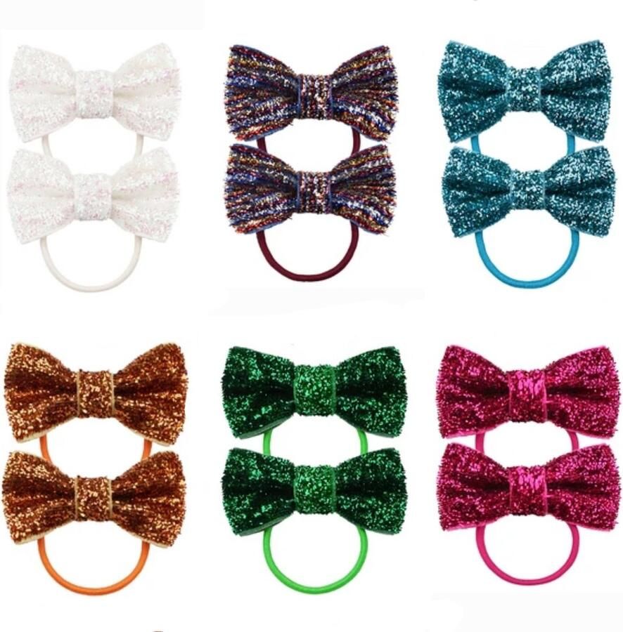 Haarelastiekjes Glitter Kerst Kerstmis Strikje 6 Setjes Kind Meisje Baby Peuter Elastiekje Staart