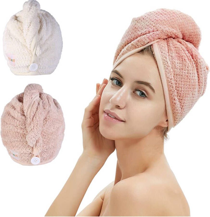 Haarhanddoek tulband haardrogende handdoek met knopen microvezel handdoek 2 stuks