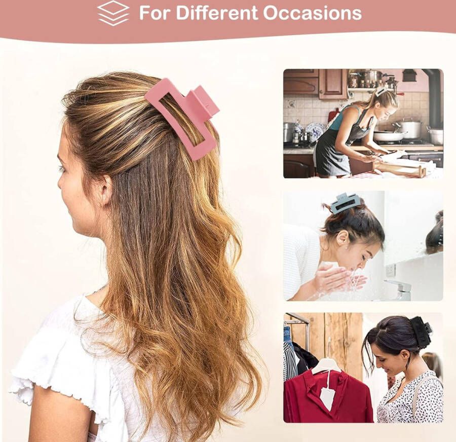 Haarklemmen voor Massief Dik Haar Antislip Mat Rechthoekig Plastic Groot Haarspelden voor Dames en Meisjes (6 Kleuren)-A