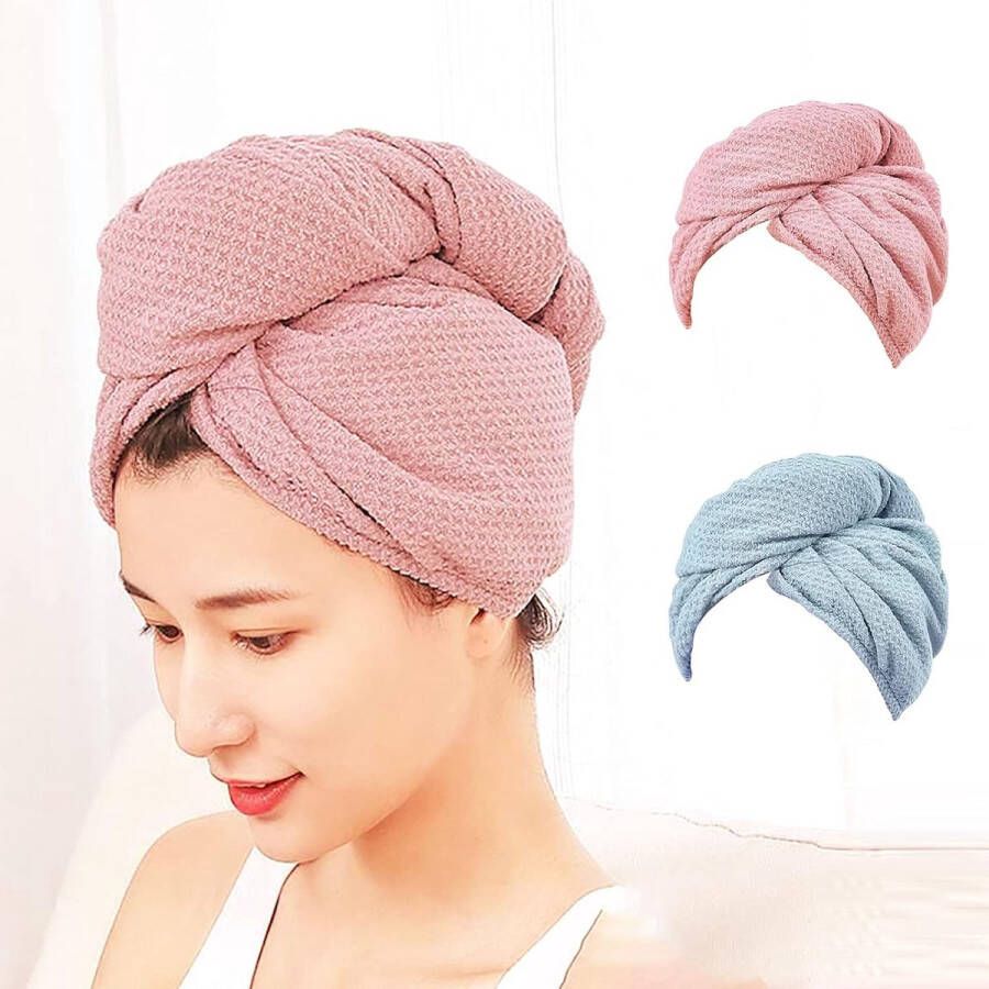 Haartulband 2 stuks microvezel tulbandhanddoek met knoop sneldrogende haarhanddoek super absorberende hoofdhanddoek haardroogdoek voor alle haartypes