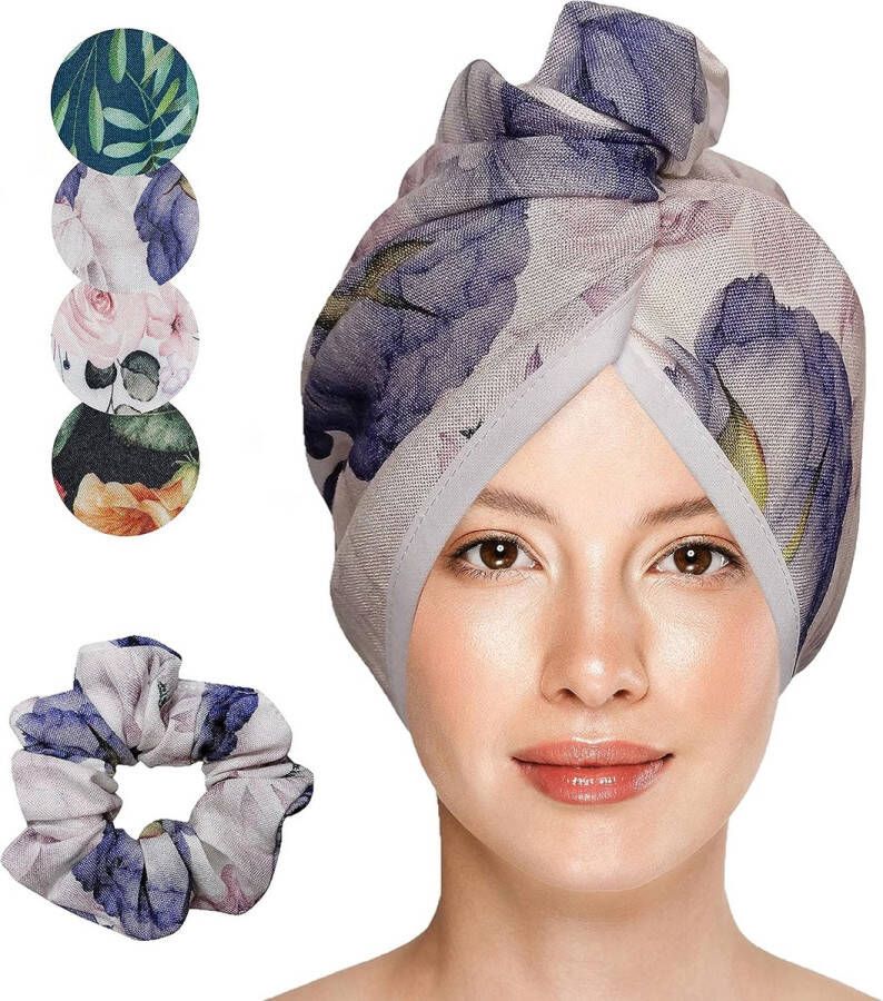 Haartulband van bamboe 100% met knoop tulbandhanddoek voor alle haartypes sneldrogende haarhanddoek voor dames haarhanddoek met haarelastiek