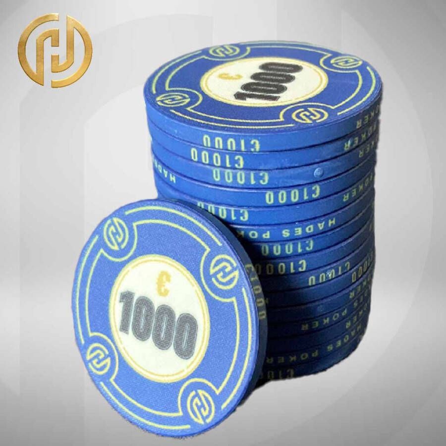 Mec Hades Cashgame Deluxe Poker Chips €1.000 donkerblauw (25 stuks) pokerchips pokerfiches poker fiches keramisch pokerspel pokerset poker set