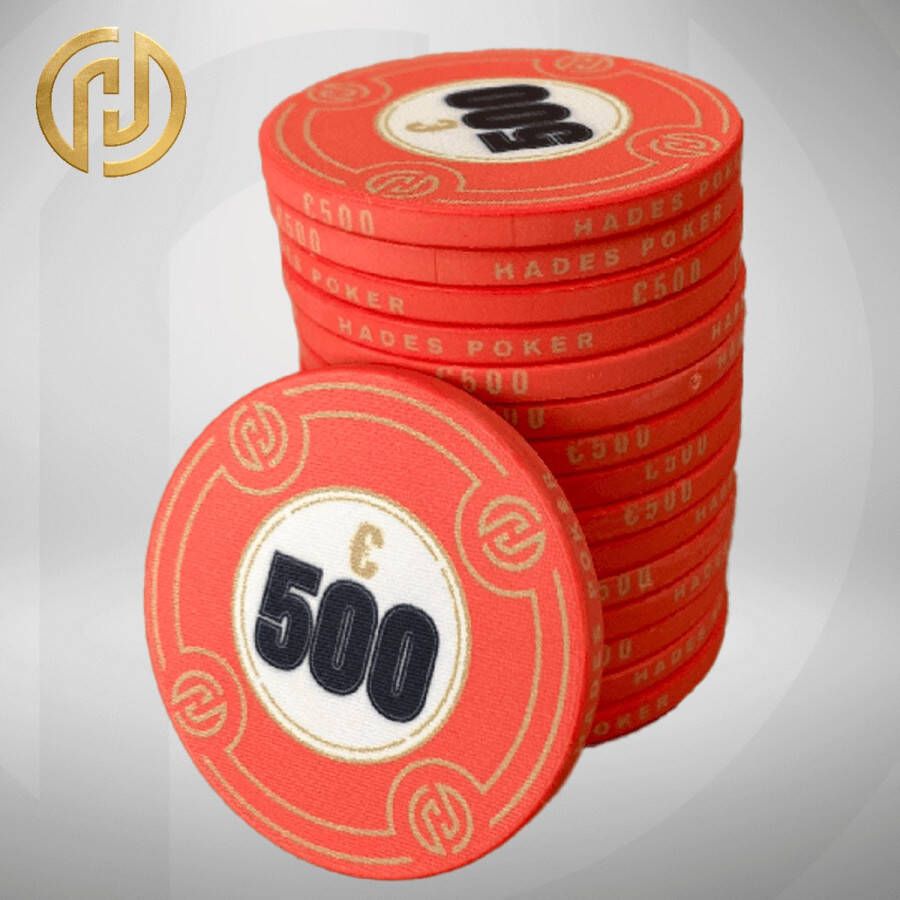 Mec Hades Cashgame Deluxe Poker Chips €500 oranje (25 stuks) pokerchips pokerfiches poker fiches keramisch pokerspel pokerset poker set