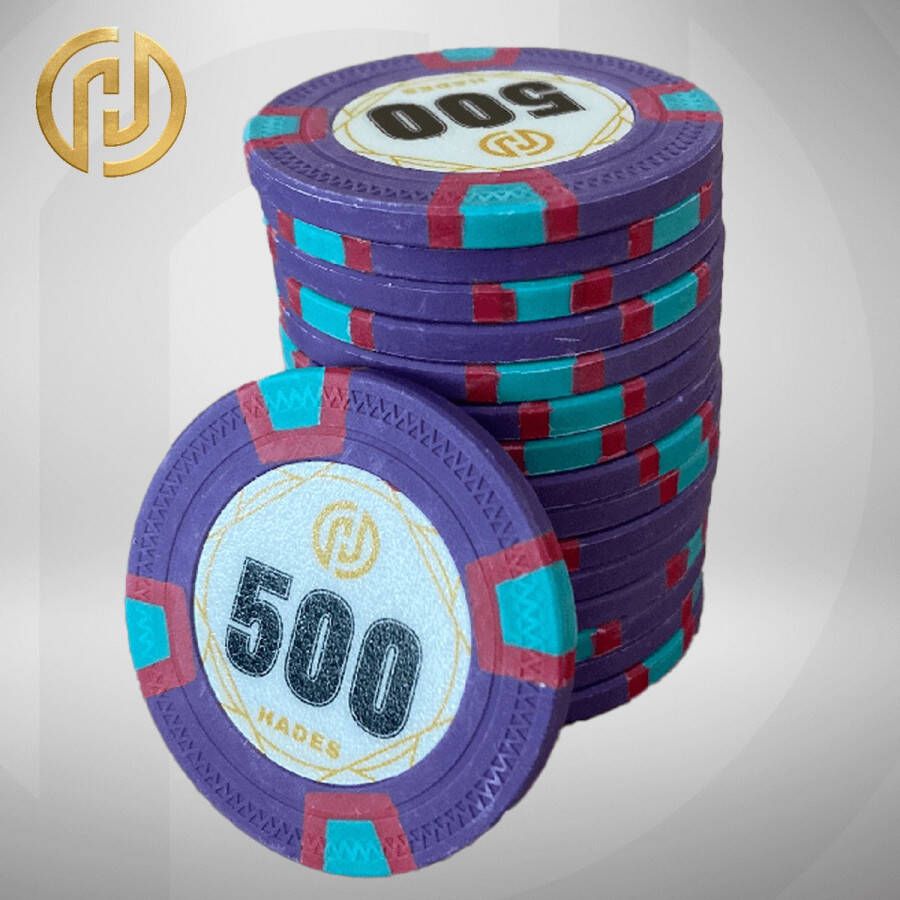 Mec Hades MTT Classic Poker Chips 500 paars (25 stuks) pokerchips pokerfiches poker fiches clay chips pokerspel pokerset poker set