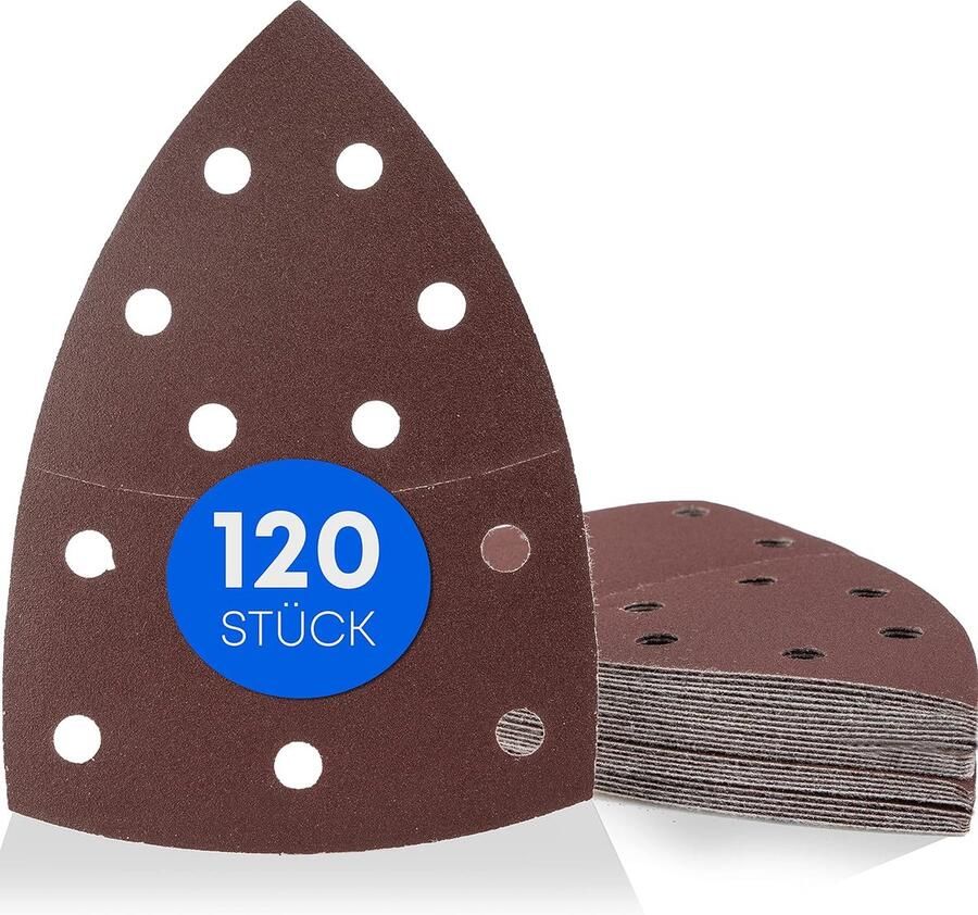 Haerd Group Prio-schuurdriehoeken 11 gaten 105 x 152 mm elk 20 x korrel 40-60 80-120 180-240 voor multischuurmachines schuurbladen driehoekige schuurpads schuurpapier