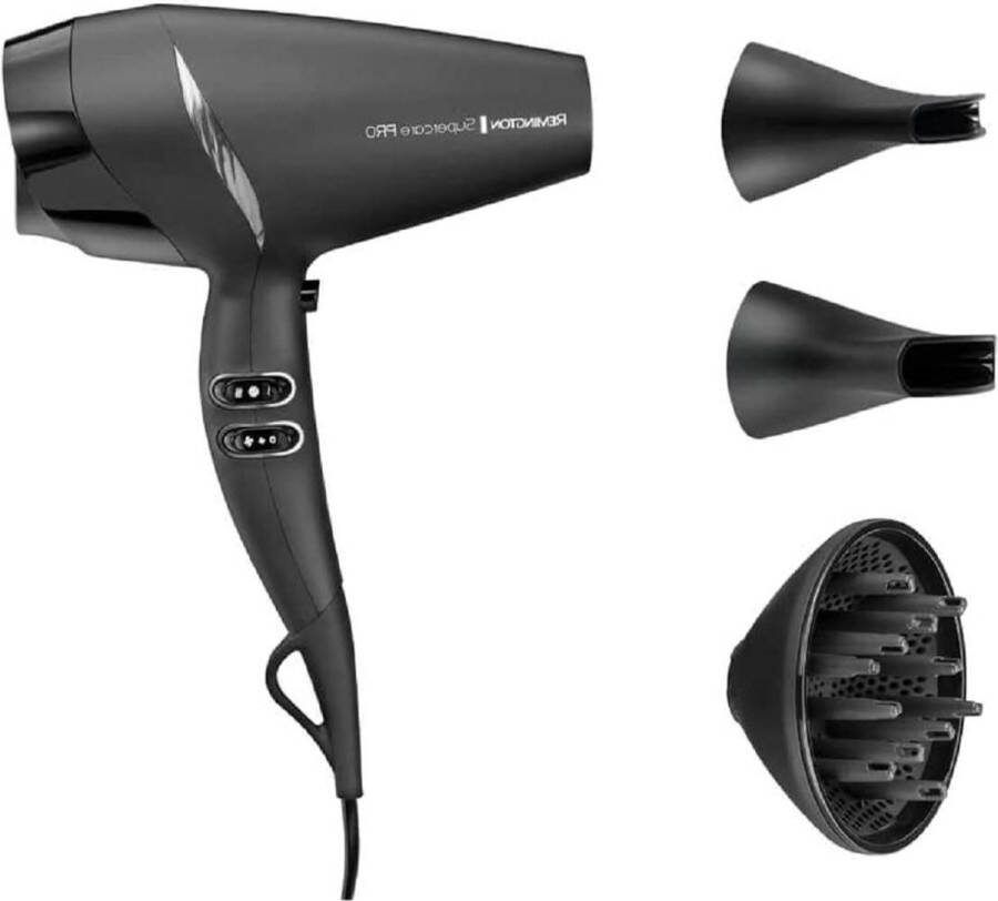 Hair Dryer 2200 Watt 130 km h AC Motor Powerful Healthy Temperature Anti-fluff Remington Supercare PRO with 2 Blow Nozzles and Diffuser Coolshot fohn met diffuser