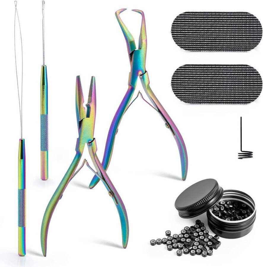 Hair Extension Tool Set Microring Extensions in Schitterende kleuren 200 Zwarte siliconen ringen 2 stuks Microring Tangen Microring Naald