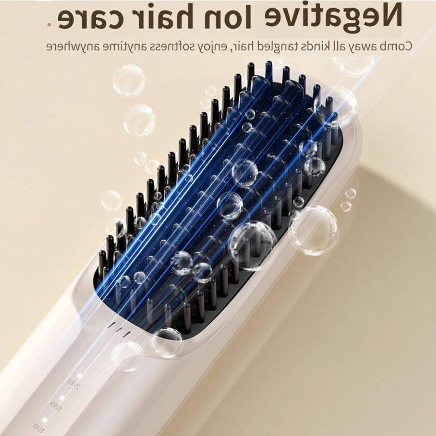Hair Pro 2-in-1 Stijlborstel voor Draadloos Haar Negatieve Ionen 3 Temperaturen Keramische Stijlborstel voor Dames Roze