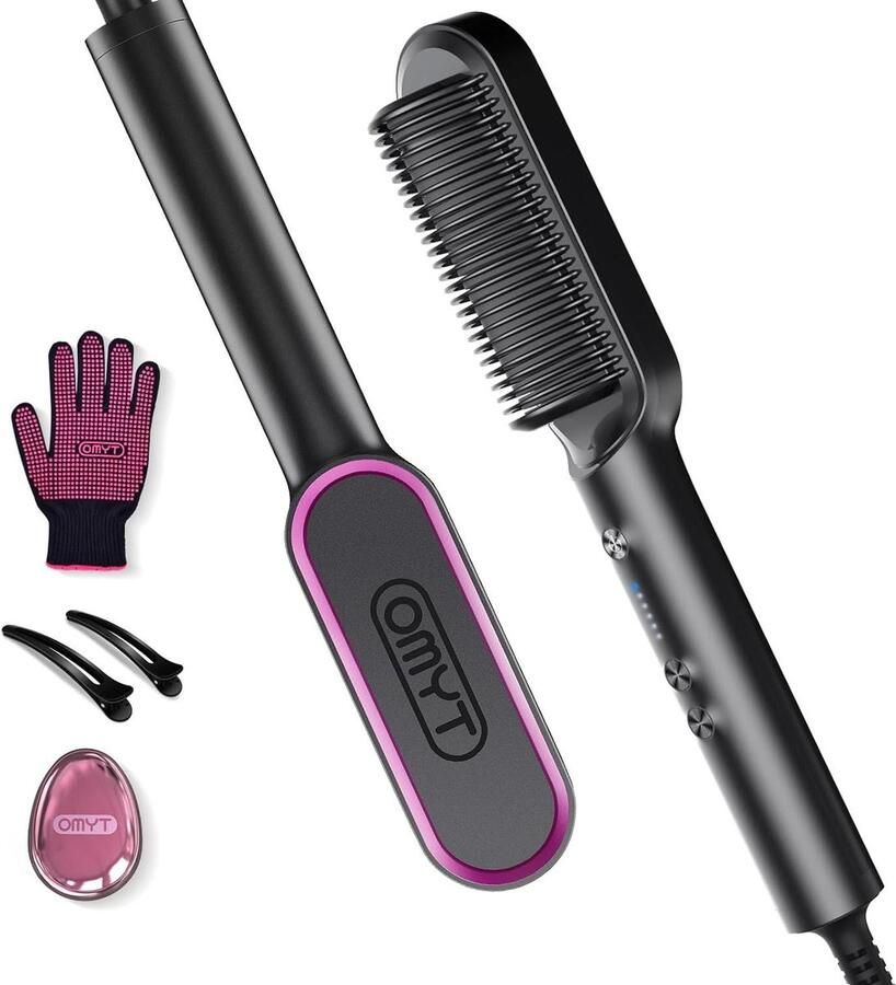 Hair Straightener Brush Snelle Verwarming & 5 Temperatuurinstellingen Anti-Verbranding Voor Professionele Salon Thuis Stijltangborstel RING