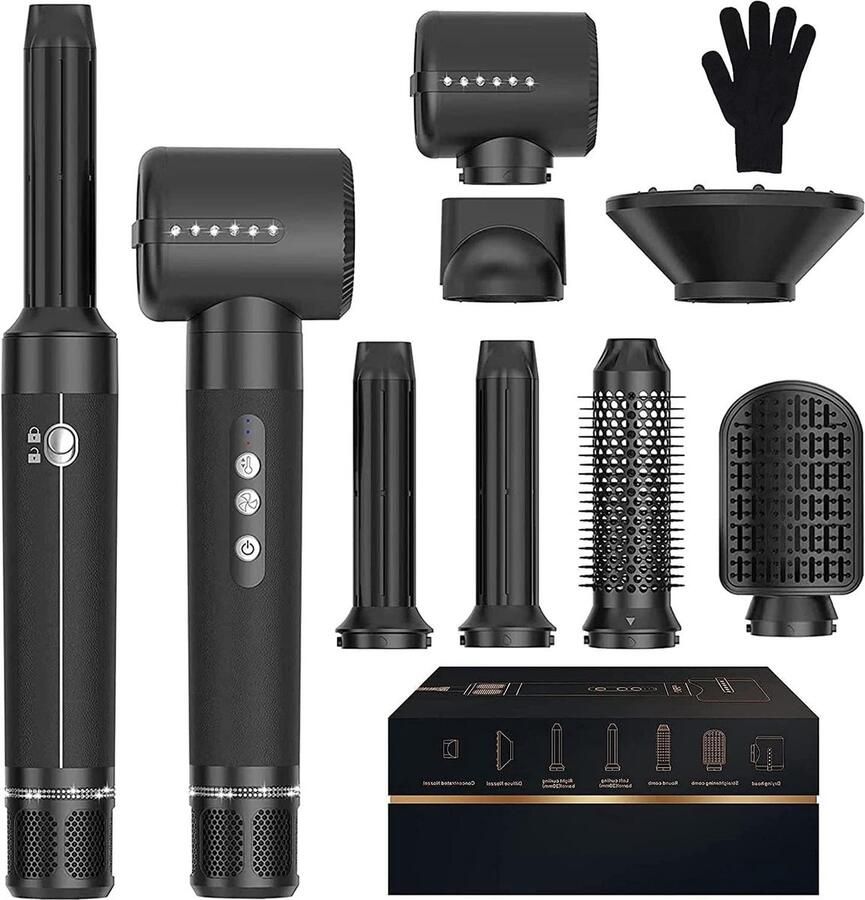 Airstyler 7 in 1 Föhnborstel set Haarstyler met 110000 U Min Hair Dryer Heteluchtborstel Fohn met Diffuser Stijlborstel Krulborstel voor Het Drogen Gladmaken Volume en Stylen