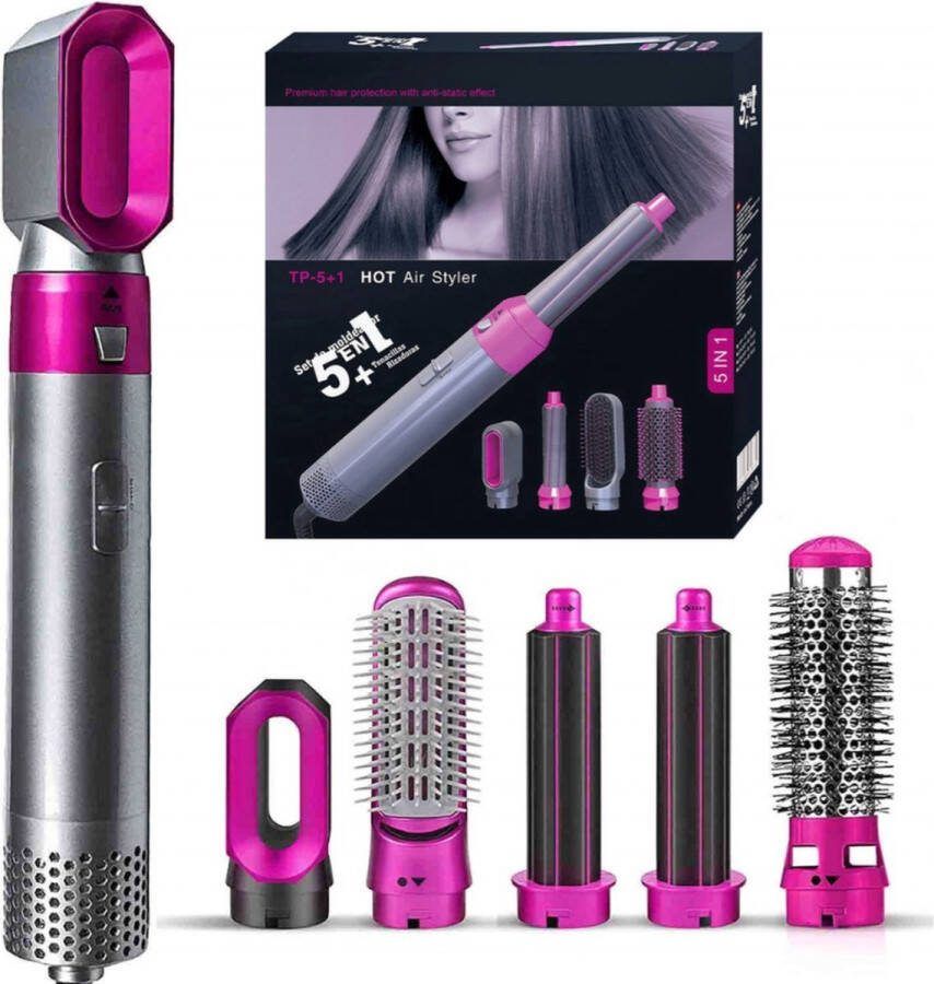 Merkloos Sans marque Hairwrap | Multistyler | 5 IN 1 SET | Hetelucht Föhn | Airstyler | Föhnborstel | Hetelucht Borstel | Roze | Krulborstel | 5 in 1 krultang | 5 in 1 styler | Styling | Airwrap | Airwrap krultang | Airwrap styler | Hairstyler | Haarstyler | Tiktok |