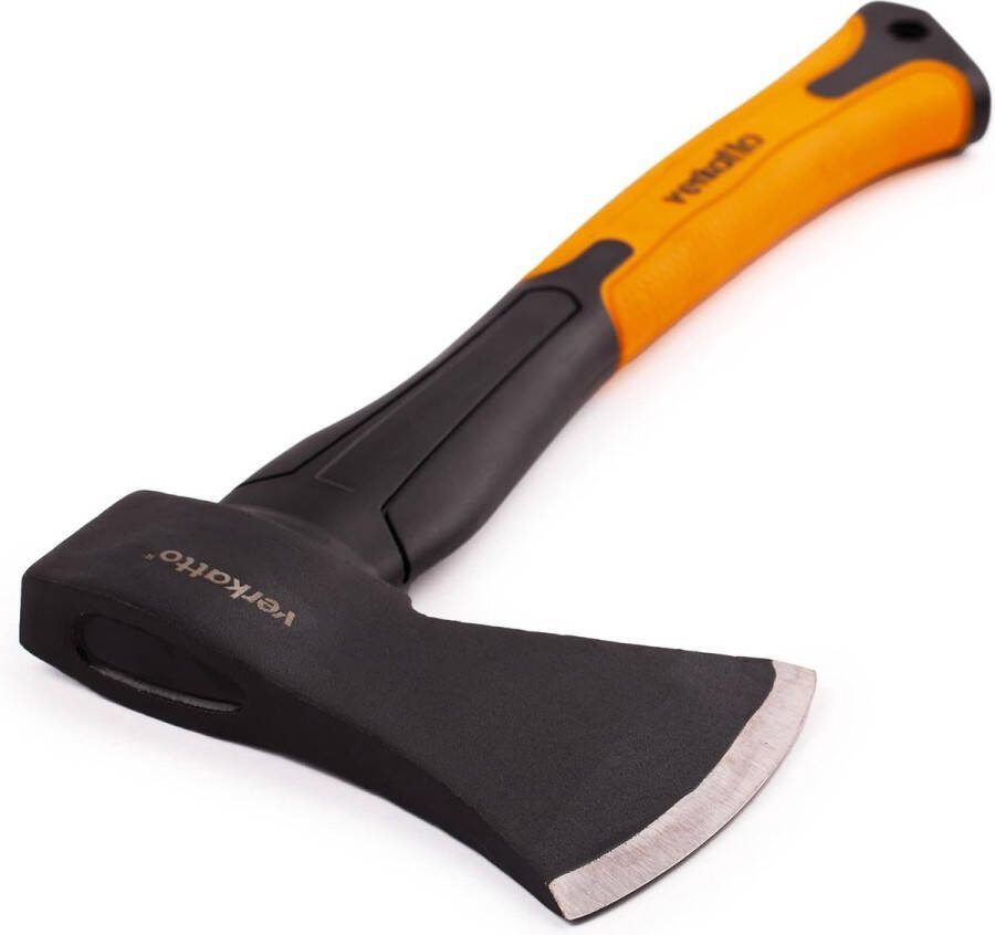 Hakbijl 800 g met glasvezel handvat en koolstofstalen blad Handbijl voor tuin en bos Universele bijl met rubberen handvatuiteinde Kloofbijl met glasvezel handvat