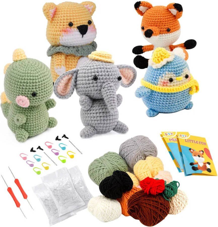 ReCiton Haken voor beginners Starters Haakpakket Vos Haakpakketten knuffels Alles-in-1 Haakpakket Schattig vosje Haken voor starters Haakpakketten voor volwassenen