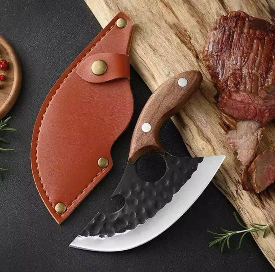 Hakmes Met Hoes Kookgereedschap Multifunctionele Hakmes Keukenmes Vleesmes Chopping Knife Cleaver RVS Bruin Brown