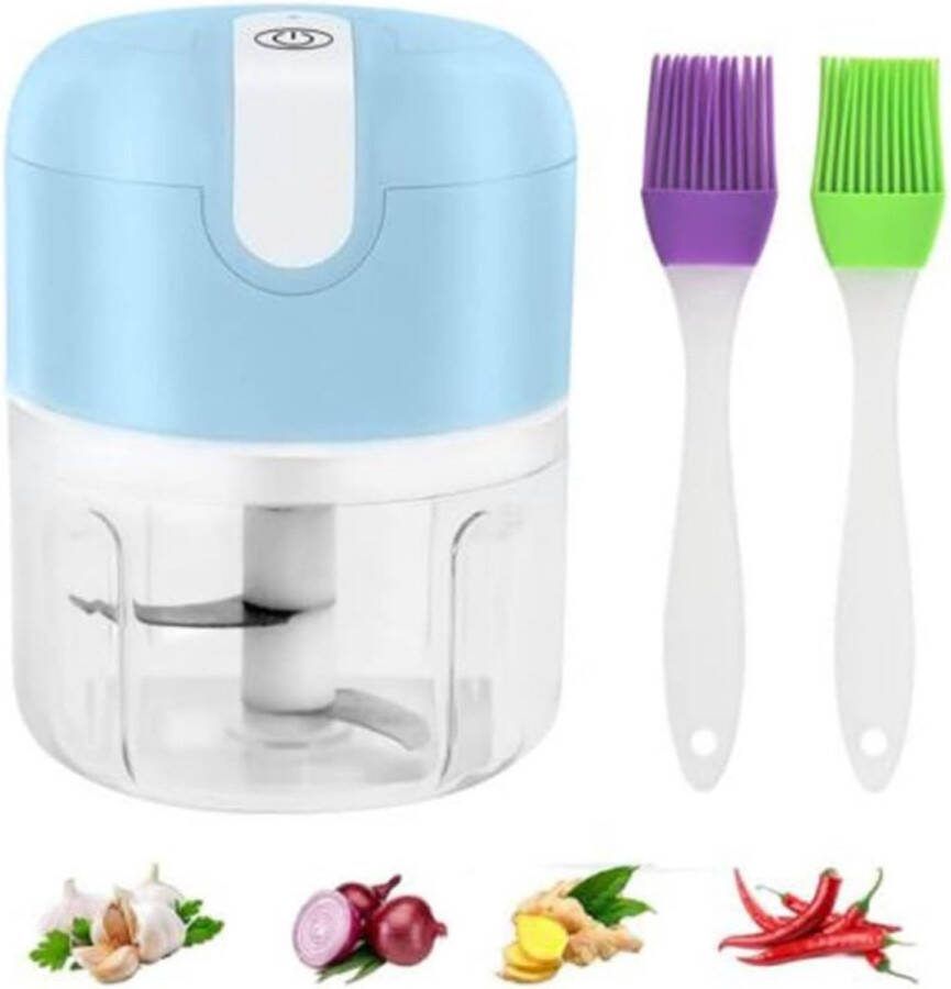 Hakmolen Elektrisch Hakmolen Electrisch Met 3 Scherpe Messen Oplaadbare Food Chopper Mini Draagbare Keukenmachine – Groentesnijder – Wit Blauw