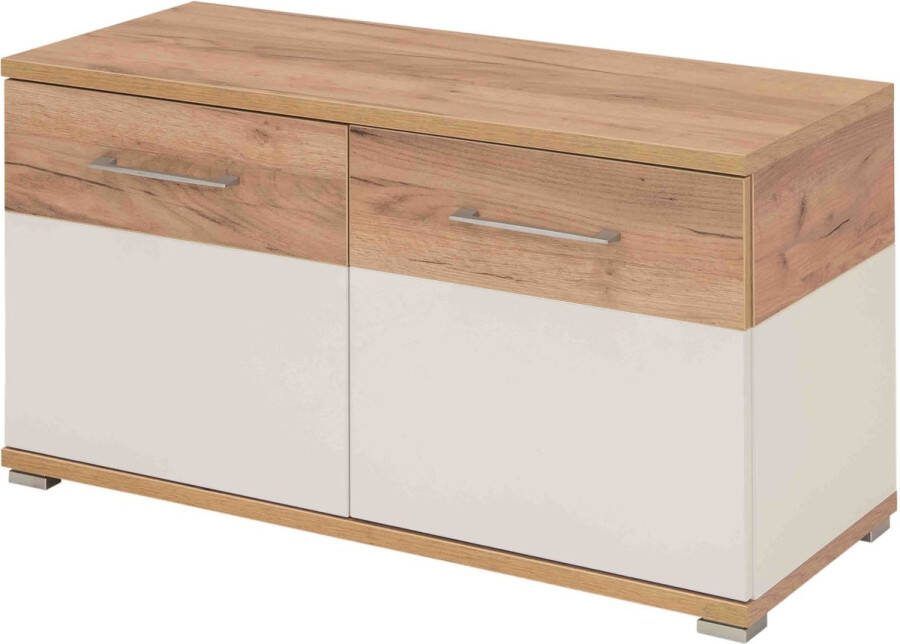 Halbank Alicante Eiken Wit 8 paar schoenen Breedte 96 cm Hoogte 51 cm Diepte 40 cm Met openslaande deuren