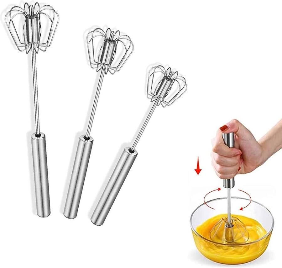 Halfautomatische garde 3 stuks garde voor de keuken garde voor mengen garde van roestvrij staal ballongarde garde set roterend keukengerei racket