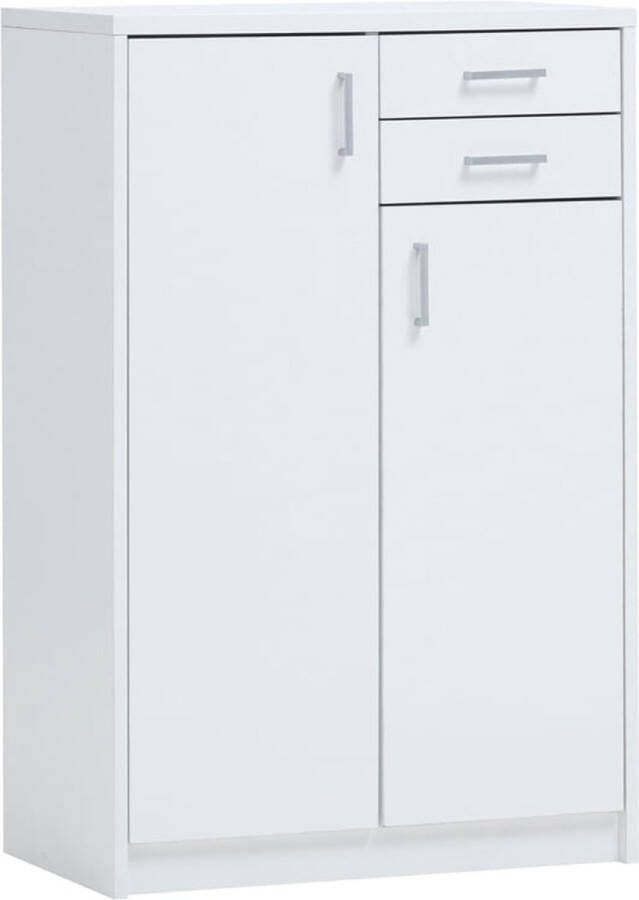 Halfhoge kast Roan Wit Breedte 72 cm Hoogte 110 cm Diepte 36 cm Met lades Met planken Met openslaande deuren