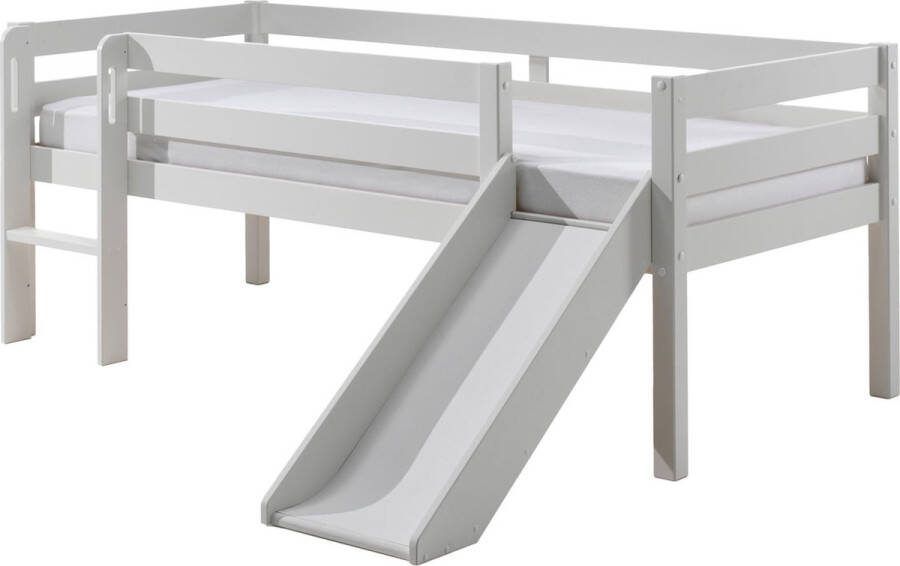 Halfhoogslaper Charlie Wit Grenen 90x200 cm Met ladder en glijbaan