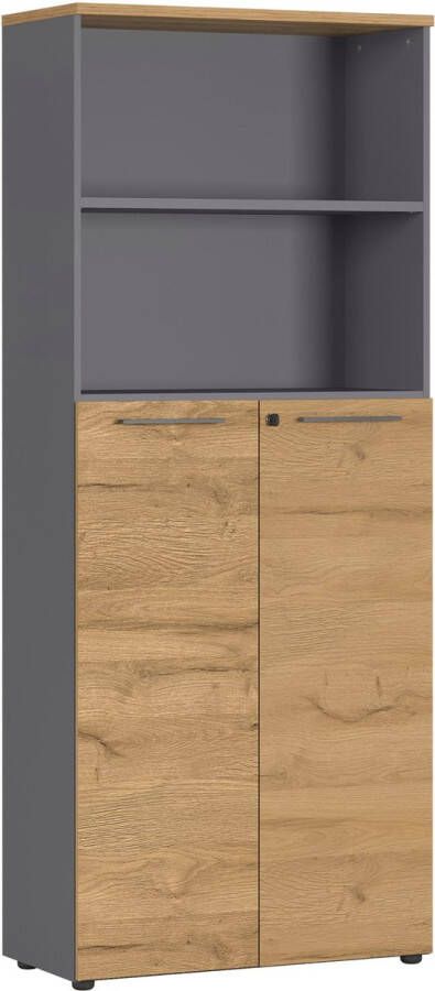 Halfopen kantoorkast Ergonoma Antraciet Eiken Breedte 80 cm Hoogte 197 cm Diepte 40 cm Met planken Met openslaande deuren