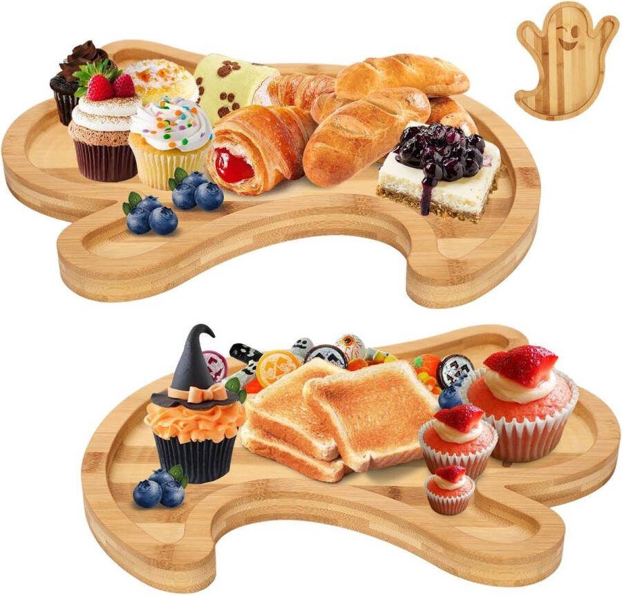Halloween Ghost Charcuterie Board Schattig Ghost Shaped Kaasplank 2st Houten Dienblad voor Thuis Keuken Halloween Snoep Koekje Fruitsalade Groente