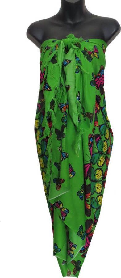 Merkloos Sans marque hamamdoek sauna doek pareo sarong sari figuren bloemen patroon lengte 115 cm breedte 165 kleuren wit blauw groen versierd met franjes