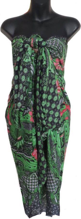 Merkloos Sans marque hamamdoek sauna doek pareo sarong sari bladeren figuren vlekken patroon lengte 115 cm breedte 165 kleuren roze zwart versierd met franjes