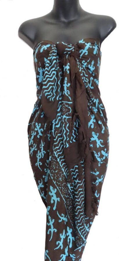 Merkloos Sans marque hamamdoek sauna doek pareo sarong sari schildpad vlekken patroon lengte 115 cm breedte 165 kleuren blauw wit versierd met franjes