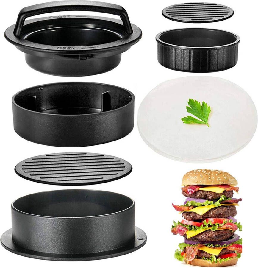 Hamburgerpers 3 in 1- Burger Press BBQ Accesoires Hamburger Vormer Hamburger Maker Pers voor hamburgers Hamburgerpersen Gietijzer
