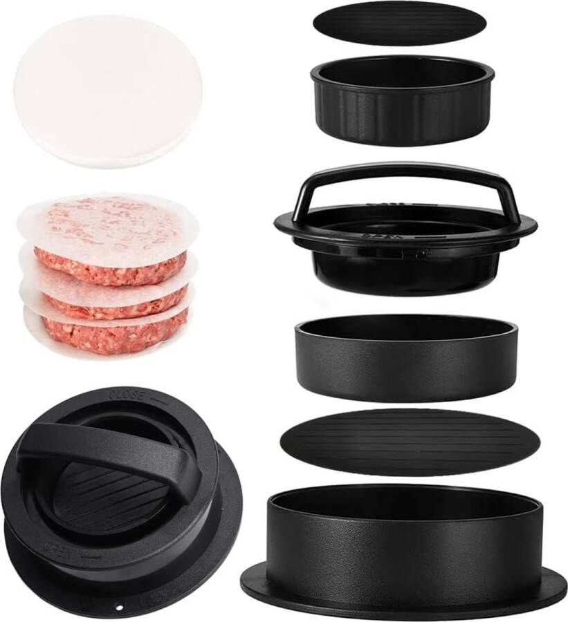 DOULEIN Burger Press 3-in-1 Burger Patty Maker Hamburger Press Set with 100 Sheets of Baking Paper for Filled Burgers Mini Burgers and Grill Pattie