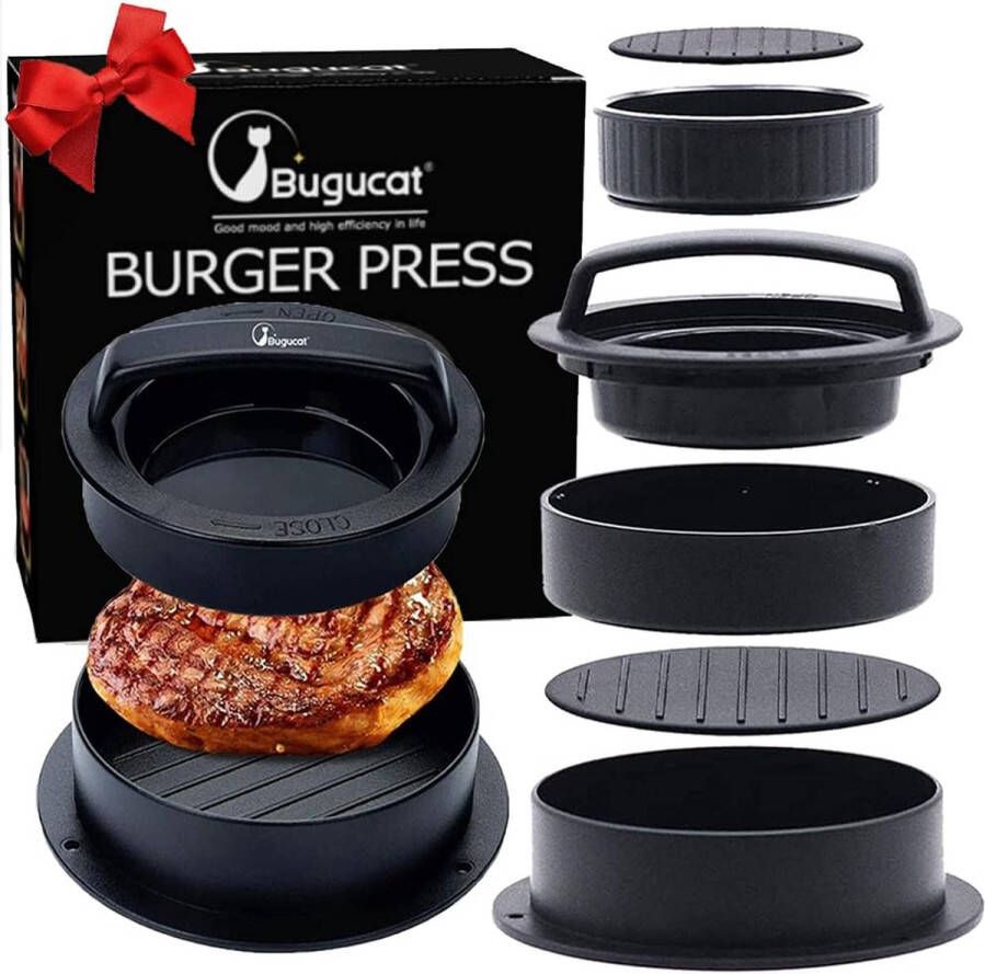 Hamburgerpers hamburgerpers perfecte barbecue-accessoires vaatwasmachinebestendig met 100 vellen papier voor patties gehaktballen zwart