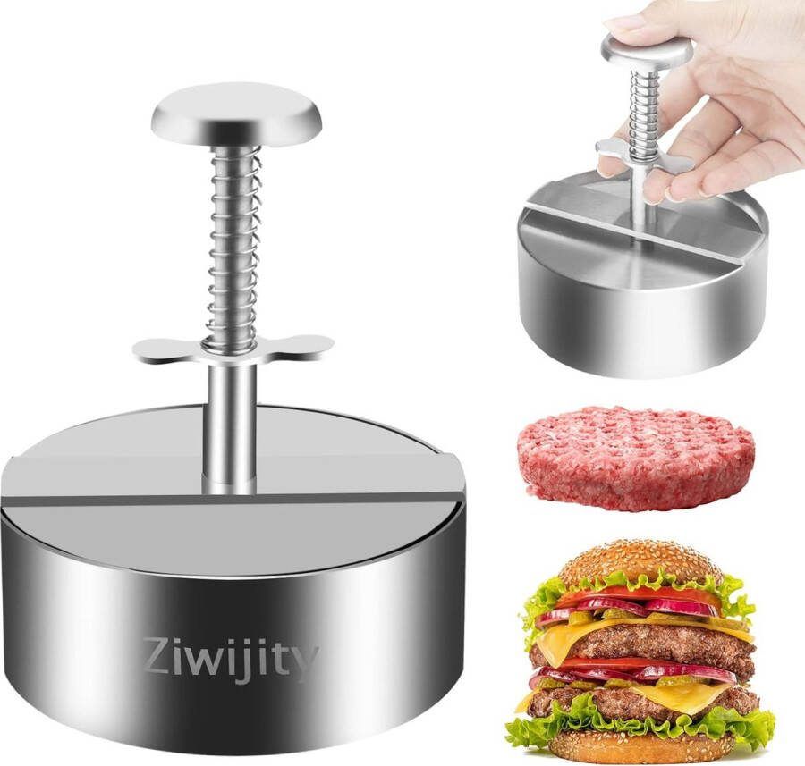 Hamburgerpers roestvrij staal hamburger patty maker anti-aanbaklaag gegradueerde binnenvorm voor vleesmolen met 50 siliconenoliepapier perfect voor hamburgers patties koken BBQ