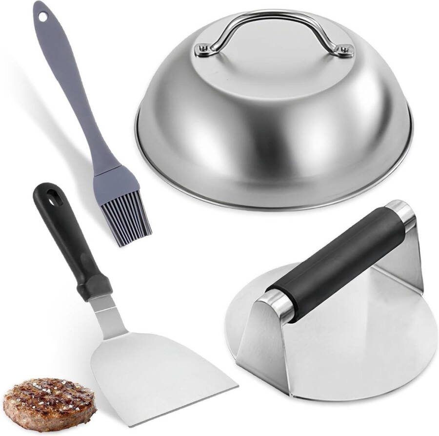 Hamburgerpers Smasher van roestvrij staal 304 4-delig 16 cm voor Smash Burgers gasgrill Teppanyaki BBQ smash burger