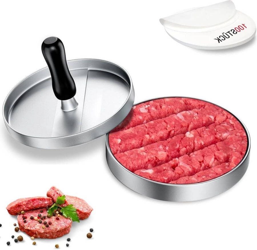 Hamburgerpers van roestvrij staal met 100 bakpapier Antiaanbaklaag Hamburgermaker 12 cm Voor vlees kaas veganistische hamburgers smash burger