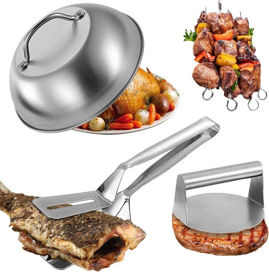 Hamburgerset 3-delige hamburgerset van roestvrij staal barbecue hamburgerset met ronde burgerpers grillspatel hamburgerdome roestvrij stalen hamburgerpers voor patties BBQ hamburgers