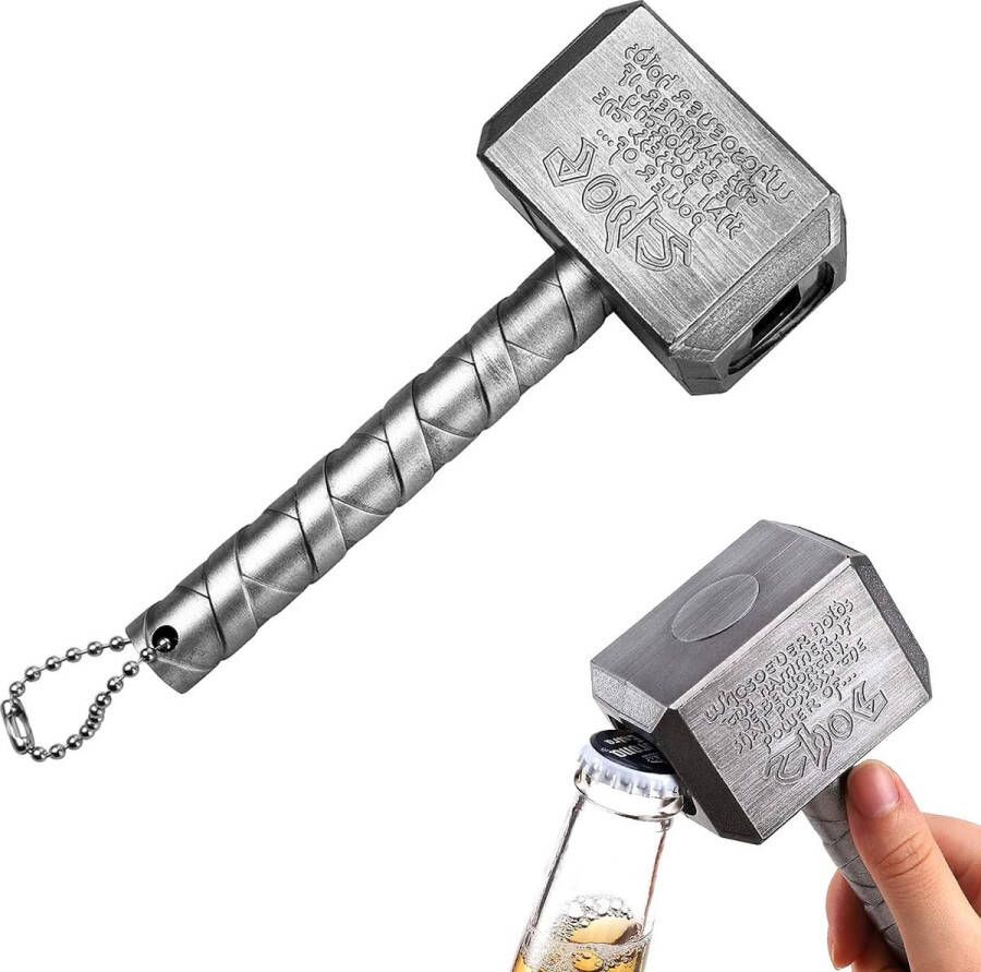 Hammer Flesopener Bierflesopener voor Bar Feest BBQ Kamperen Bier 16.5 x 7 x 4.5 cm Zilver